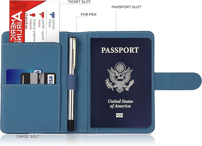 Melsbrinna Premium Leather Passport Holder Covers Case, Waterproof Rfid Blocking Travel Wallet Passport Holder with Pen Holder, Cute Passport Book for Women/Men