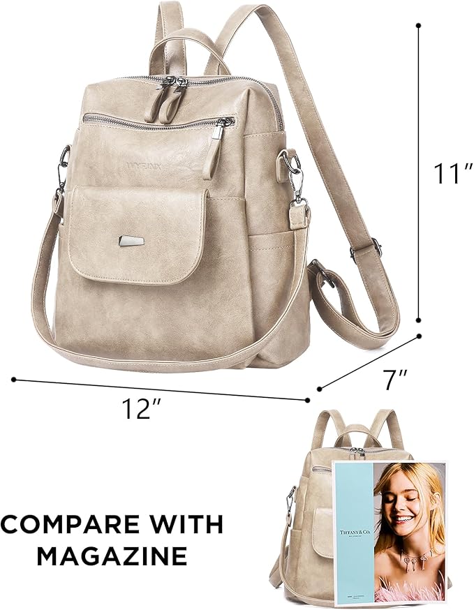 PU Leather Backpack Purse for Women Fashion Multipurpose Design Handbag Ladies Shoulder Bags Travel Backpack Beige
