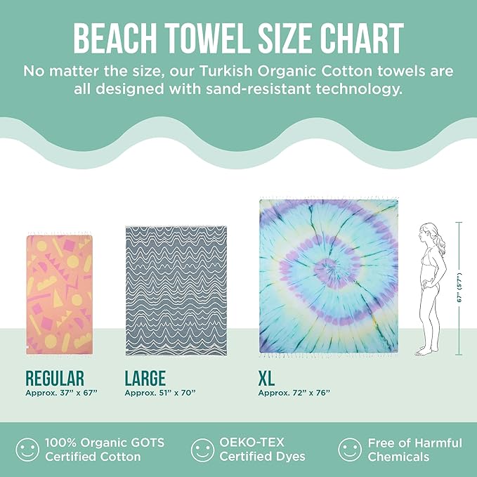 Sand Cloud Turkish Beach Towel - 100% Organic Cotton Turkish Bath Towels - Ultra Soft, Sand Free & Quick Dry Towel for Beach, Pool, or Picnic - As Seen on Shark Tank - Boho Sundown