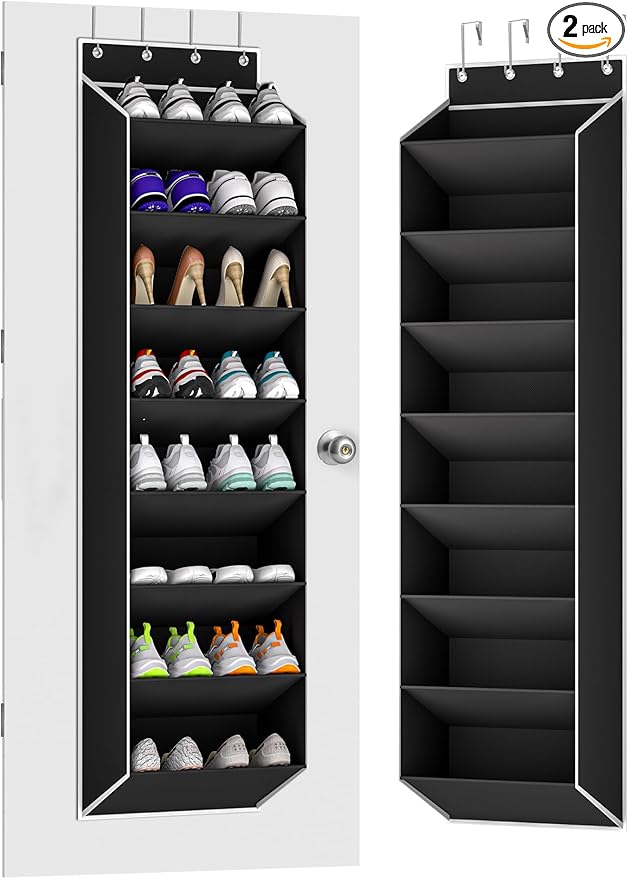 Over The Door Shoe Organizer Storage Fit 16-24 Pairs Hanging Shoe Rack Organiser for Closet Door, Deep Pocket Shoe Holder for Sneakers,Boots Storage(1 Pack Black)