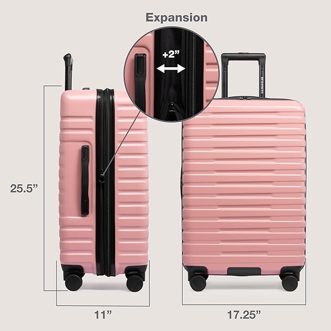 U.S. Traveler Boren Polycarbonate Hardside Rugged Travel Suitcase Luggage with 8 Spinner Wheels, Aluminum Handle, Pink, 3-Piece Set, USB Port in Carry-On
