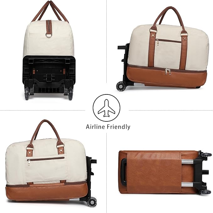 seyfocnia Rolling Duffle Bag with Wheels, Duffle Bag for Travel Women Carry On Luggage Wheeled Overnight Weekender Bag Men