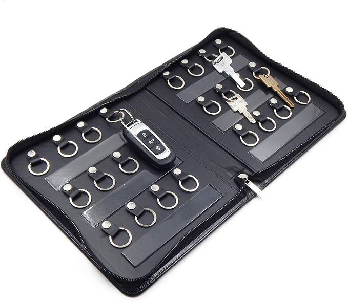 OFFIDIX Portable Zippered Key Case,Leather Portable Key Cabinet 24 Key Hooks Key Organizer,Manager & Landlord Key Holder, Business Padfolio for Real Estate Sales,Hotel Executives, Car Service