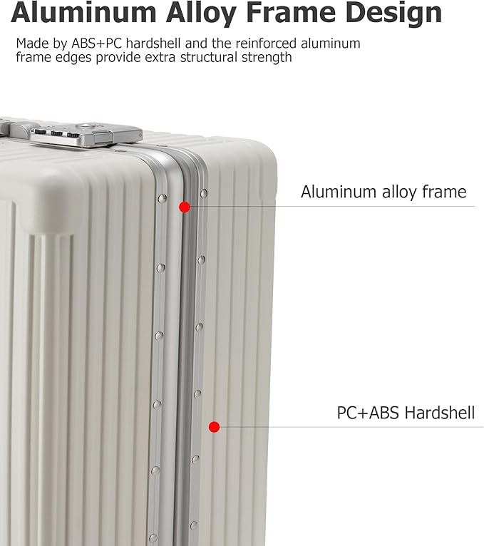 feilario 20in Aluminium Frame PC Hard Shell Spinner Wheels Luggage, Built-In TSA lock Carry on Suitcase, with Cup Holder, USB Port, Phone Holder