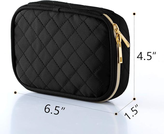 Teamoy Small Jewelry Travel Case, Portable Jewelry Organizer Bag for Earrings, Necklace, Rings and More (Small, Quilted- Black)