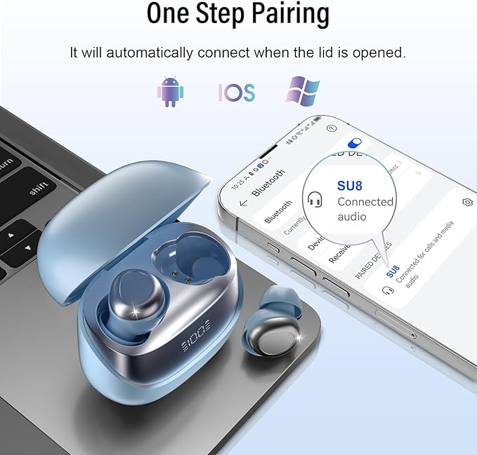 Sleep Earbuds Bluetooth 5.4 in Ear Light-Weight Headphones, Mini Sleep Headphones Small Design for Side Sleepers, 47H Playtime with Charging Case, Clear Calls Earphones, Light Blue