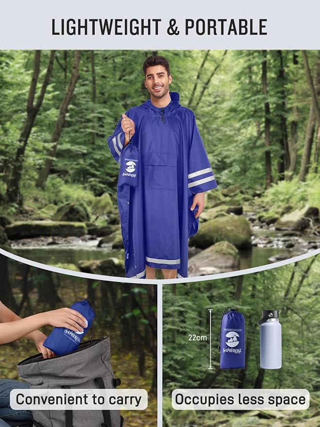 SaphiRose Hooded Rain Poncho Waterproof Raincoat Jacket for Men Women Adults