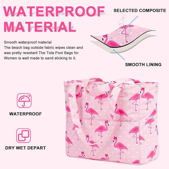 Waterproof Beach Tote Pool Bags for Women Ladies Extra Large Gym Tote Carry On Bag With Wet Compartment for Weekender Travel