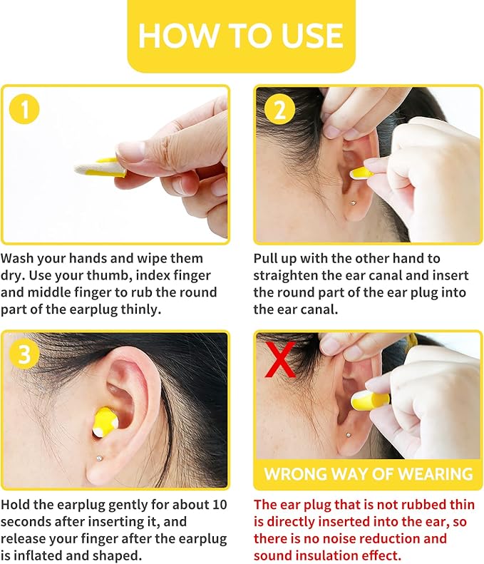 LYSIAN Ultra Soft Foam Earplugs Sleep 5 Pairs, 38dB Noise Reduction Ear Plugs for Sleeping, Snoring,Travel and Gun Shooting Range (Yellow/White)