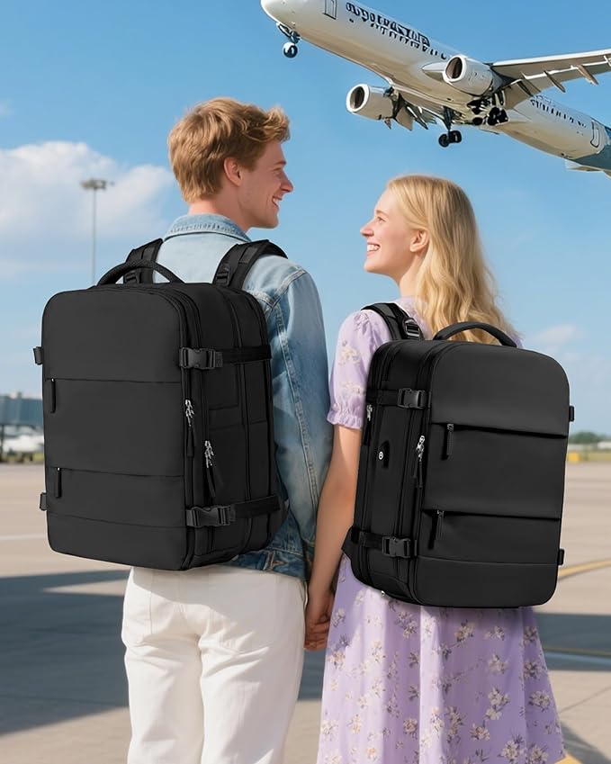 Black Vacuum Backpack With Vacuum Compression,Expanded Travel Laptop Backpacks For Women Men,Carry On Backpack Airback Backpacks With Pump Seal Packing, Personal Item Travel Bag