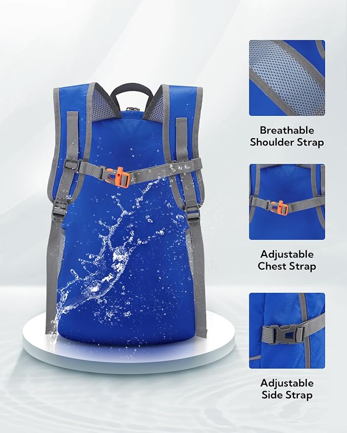 WATERFLY Hiking Foldable Daypack Backpack: 25L Ultra Lightweight Packable Waterproof Outdoor Travel Day Pack for Woman Man