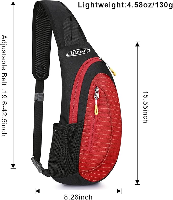 G4Free Sling Bag for Men Women, Small Crossbody Backpack Lightweight Chest Shoulder Bags for Travel, Outdoor and Sports (Black-red)