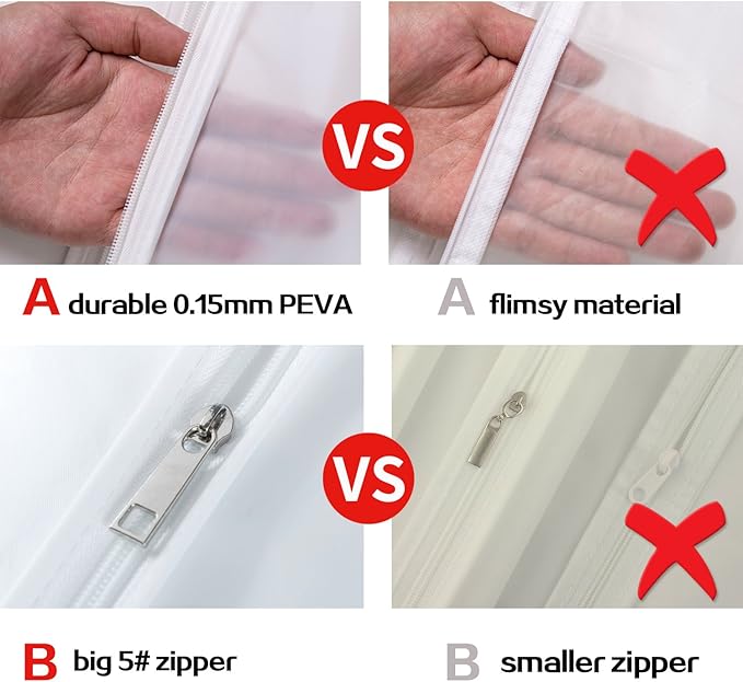 Clear Garment Bags Hanging Clothes Bags (Set of 6) for Closet Storage Plastic Bag with Zipper for Extra Longer Dress Wardrobe Closet Garment Dust Cover Bags - 24'' x 60''/6 Pack