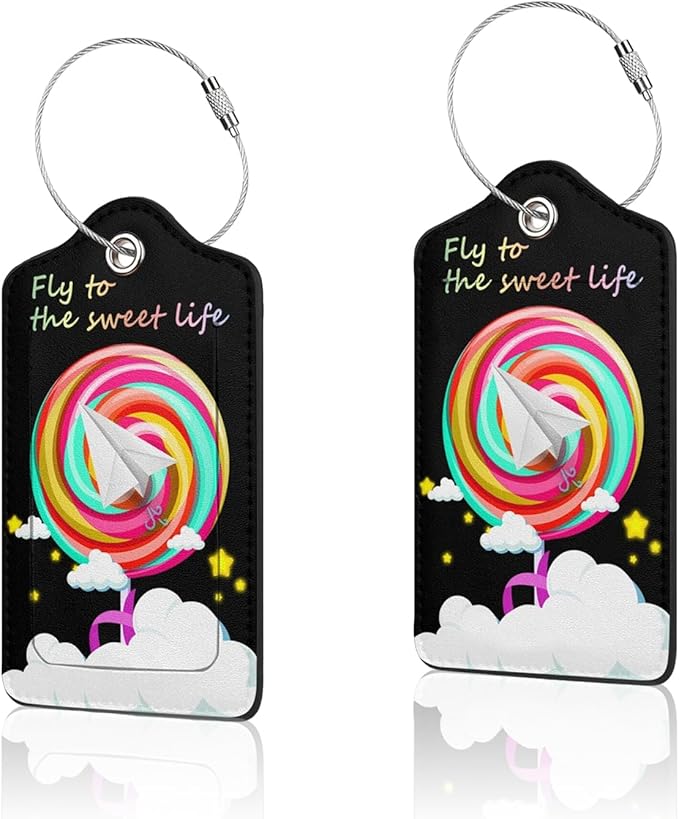 2 Pack Luggage Tag for Suitcase, Cute Unique Leather Suitcase Tags Identifiers with Privacy Name Address Labels & Durable Steel Loop for Women Men Travel