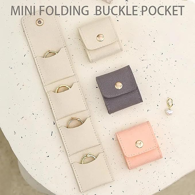 Mini Travel Jewelry Bag - Small Foldable Jewelry Case & Organizer Pouch with Snap Closure, Soft Fabric for Tangle-Free Necklaces Rings Earrings, Portable Storage Holder for Women Gift (Gray x 1)