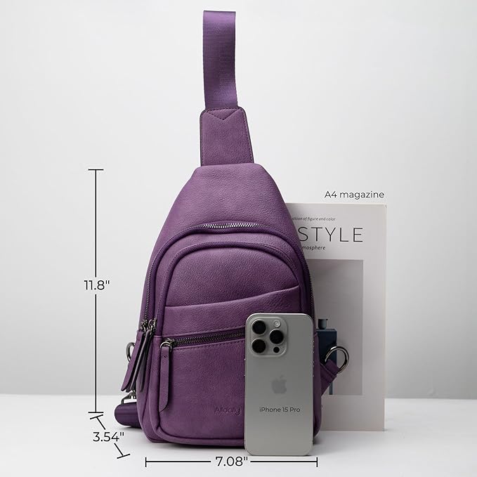 Alldaily Large Sling Bag for Women Crossbody Purse Leather Fashionable Trendy Chest Bag for Travel, Fanny Pack (Purple)