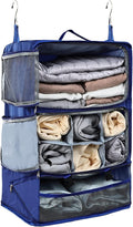 TABITORA Travel Portable Hanging Shelves Closet Organizer Packing Luggage Storage with Multifunctional and Foldable Invisible Compartment,Lightweight, for Suitcase, RV,Closet…Blue,XXL