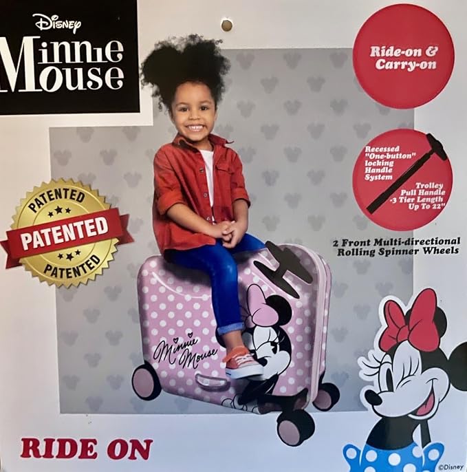 Fast Forward Ride-On 18" Suitcase For Kids/Tow-Along Toddler Carry-On Luggage With Wheels (Minnie Mouse)