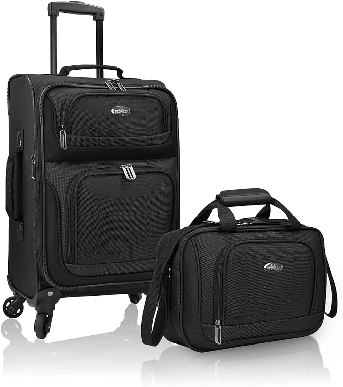 U.S. Traveler Lightweight Rolling 20" Carry On Luggage Softside Suitcase, Black, 4 Wheel