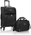 U.S. Traveler Lightweight Rolling 20" Carry On Luggage Softside Suitcase, Black, 4 Wheel