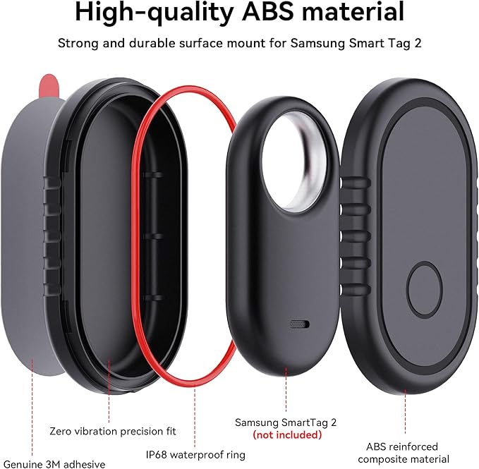 2 Pack for Samsung Smart Tag 2 Adhesive Mount, ABS Waterproof Case with 3M Adhesive Sticker Stick on Car/Bike/Luggage & More for Galaxy Smart Tag 2, Hidden Smarttag2 Full Protective Holder Anti-Lost