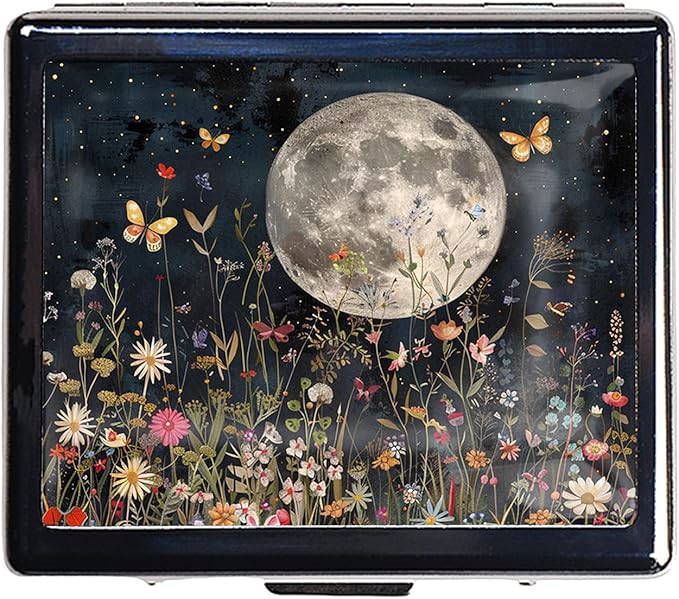 Cute and Portable Metal Pill Organizer – 8 Compartments, Elegant Chrome Finish, Ideal for Travel and Daily Use (Moonlit Garden)