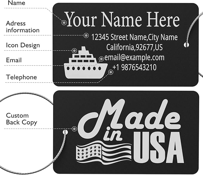 Luggage Tags for Suitcase - Personalized Engraved Metal Tag for Cruise Travel - Custom Name Tags Suitable for Bags and Backpacks(Gold),Horizontal (2x3.5'')