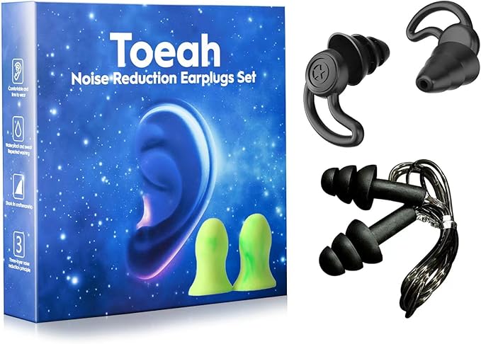 3 in 1 Ear Plugs for Noise Reduction, Ear Plugs for Sleeping Noise Cancelling, Washable Hearing Protection for Work, Travel, Concert, Swimming, Sleep Snoring