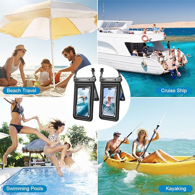[Up to 8.5''] Waterproof Phone Pouch Floating, Double Bags Waterproof Phone Case with Lanyard for iPhone 16 15 Pro Max, Galaxy S25 S24 Ultra, IPX8 Cellphone Dry Bag Beach Cruise Ship Essentials 2 Pack