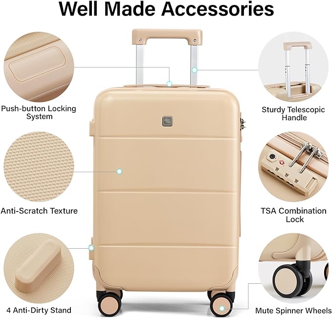Hanke 24 Inch Checked Luggage with Spinner Wheels Hard Shell Suitcases Lightweight Travel TSA Luggage for Women Men Medium Suitcase(Cuba Sand)