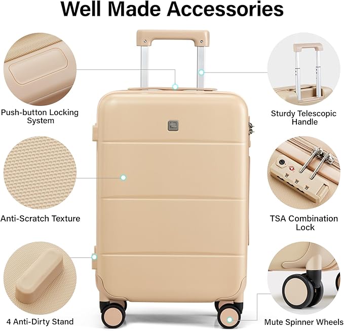 Hanke 28 Inch Luggage Large Suitcase with Spinner Wheels Tsa Luggage Hard Case Suitcases for Women Men Rolling Checked Luggage(Cuba Sand)