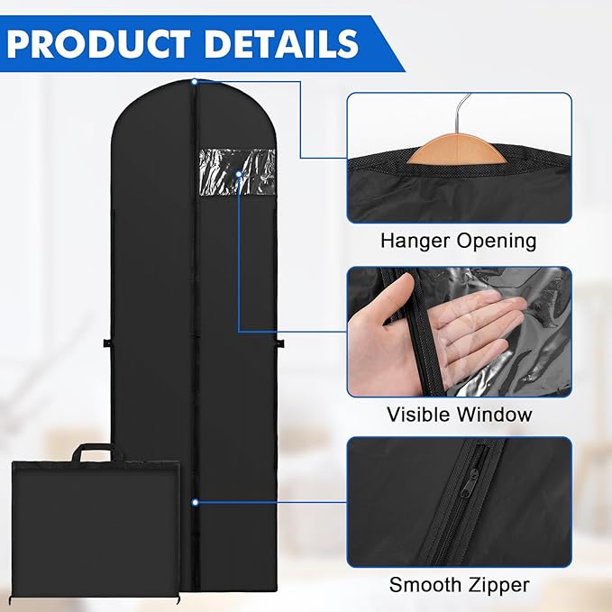 70" Long Garment Bags for Travel Dress, 2 Pack Dress Bags for Gowns, Garment Bag for Long Dress, Closet Wardrobe Bags for Gowns Tuxedos, Black
