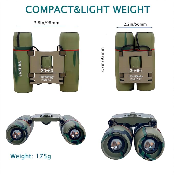 Compact 30x60 Binoculars for Adults and Kids,Foldable Lightweight Easy Focus Small Binoculars for Bird Watching Travel Sightseeing Hunting Concert Theater Opera