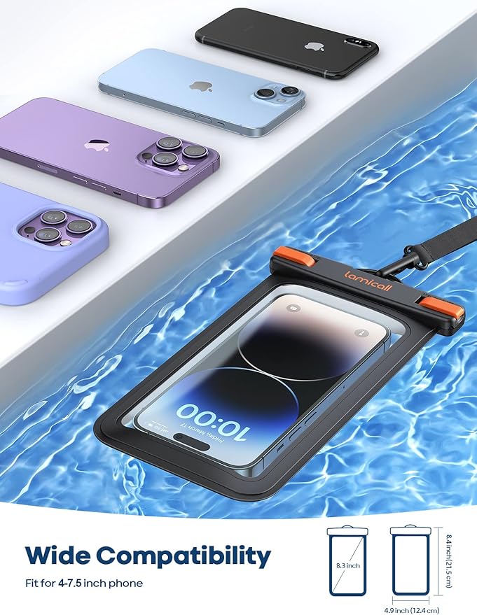Lamicall Large Size Waterproof Phone Pouch Case - [ Big Case Friendly ] for Galaxy S25 Ultra, S22 23 S24 Ultra with Case, for iPhone 16 15 14 13 12 Pro Max, Plus Mini, for 7.5" Devices, 2 Pcs