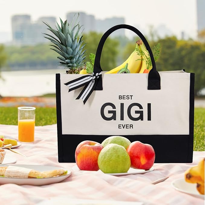 TOPDesign Embroidery Canvas Tote Bag for Women, Gifts for Grandma from Grandchild Granddaughter Grandson, Personalized Birthday, Mothers Day Present, Ideal for Beach, Holiday