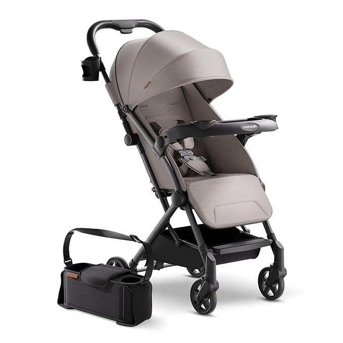 Mompush Lithe V2 Lightweight Travel Stroller, Compact Foldable Baby Stroller with Travel Bag, One-Hand Fold Stroller, Snack Tray, Mechanical Recline Seat, Airplane-Ready, Organizer & Rain Cover