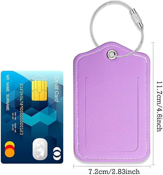 Luggage Tags for Suitcases-Leather Luggage Tag 4 Pack with Loops Cute Bag/Backpack/Suitcase Tags Travel Essentials for Flying (Violet)