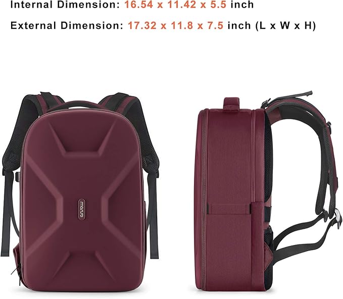 MOSISO Camera Backpack, DSLR/SLR/Mirrorless Photography Camera Bag 15-16 inch Waterproof Hardshell Case with Tripod Holder&Laptop Compartment Compatible with Canon/Nikon/Sony, Wine Red