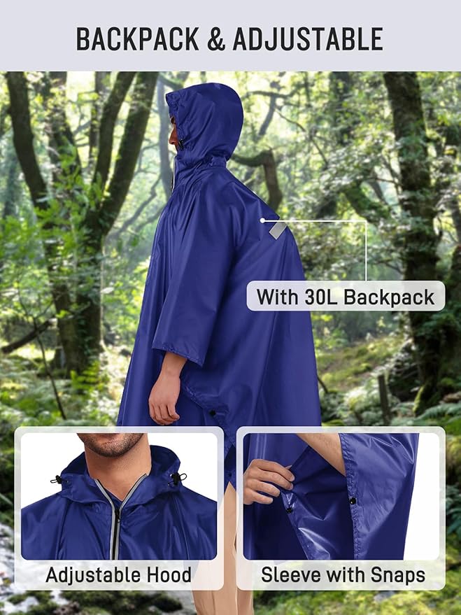 SaphiRose Hooded Rain Poncho Waterproof Raincoat Jacket for Men Women Adults