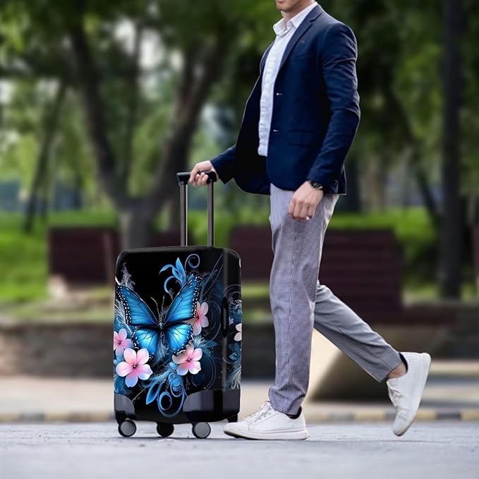 Butterfly Luggage Covers for Suitcase Universal Fits 18-32 Inch Suitcase Travel Luggage Cover Anti-Scratch Suitcase Protector Flower Print Suitcase Cover Travel Essential with Zip, Black