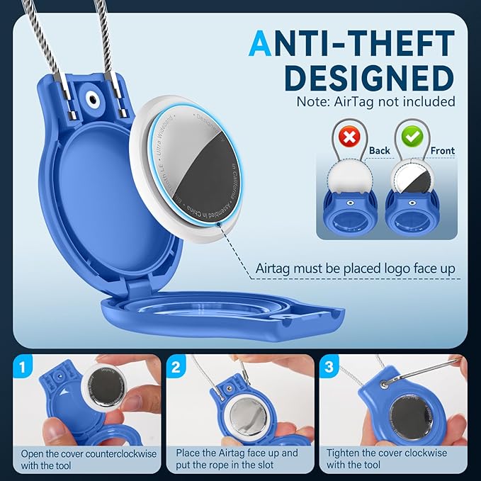 Waterproof Airtag Holder,4 Pack Airtag Case with Secure Lock,Airtags Keychain for Apple Air tag,Anti-Lost Protective Case Air tags Accessories for GPS Tracker Luggage,Bag,Key,Pet-Black/Blue/White/Red