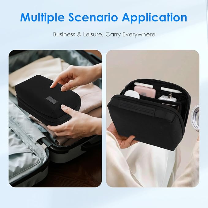 LENTION Electronics Organizer, Tech Organizer Travel Case, Tech Pouch, Cable Bag with ECO-Friendly Fabrics (GRS Certified) Cord organizer Travel Essentials Bag for AirPods, Cords, Charger (M378 Black)