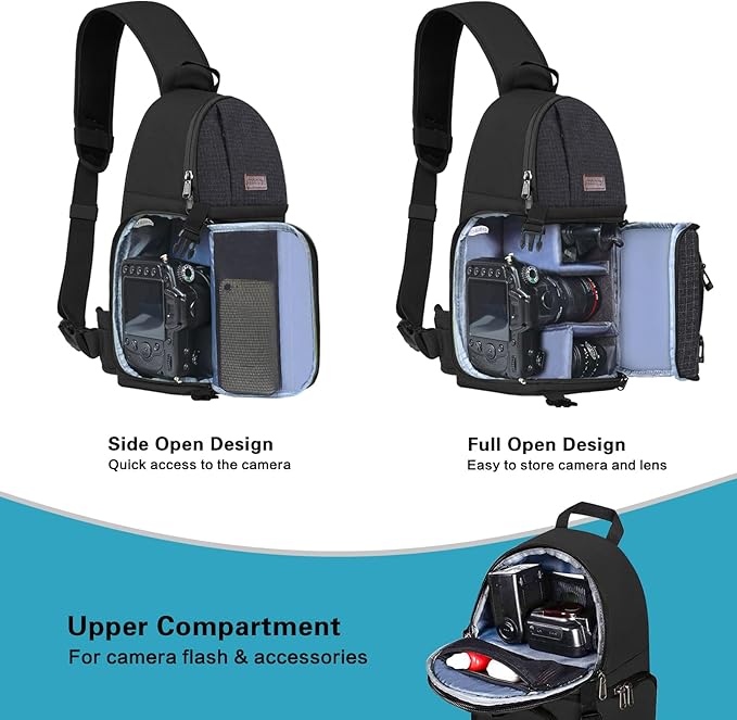 MOSISO Camera Sling Bag, DSLR/SLR/Mirrorless Camera Backpack Case Shockproof Photography Backpack with Tripod Holder & Removable Modular Inserts Compatible with Canon/Nikon/Sony/Fuji