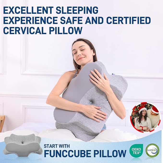 Cervical Neck Pillow - Memory Foam Pillow for Pain Relief Sleeping, Ergonomic Neck Support Contour Pillows for Side Back Stomach Sleepers,Orthopedic Breathable Pillowcase, Grey