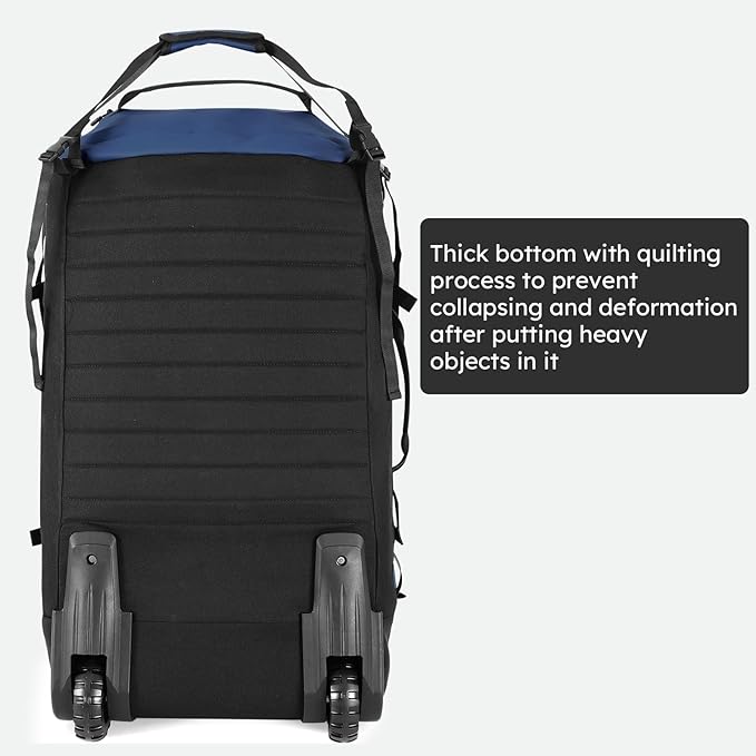 86L 30” Folding Duffle Backpack with 2 Wheels,Travel Bag with Separate Shoe Compartment,Navy Blue