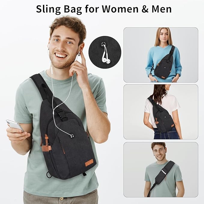 Sling Bag for Men, Crossbody Bag Men Anti Theft Crossbody Bag with Tunnel Lock Zipper Canvas Sling Backpack Travel