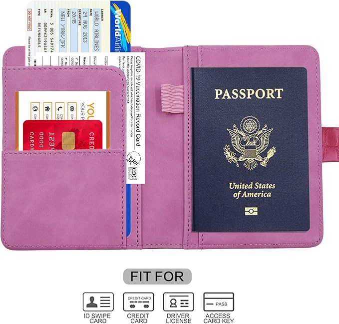 Melsbrinna Premium Leather Passport Holder Covers Case, Waterproof Rfid Blocking Travel Wallet Passport Holder with Pen Holder, Cute Passport Book for Women/Men