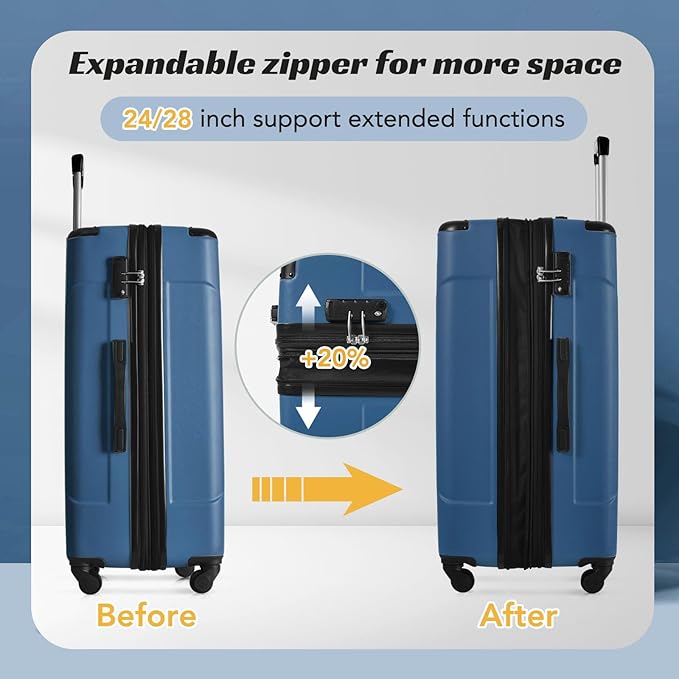 Merax Luggage Set 6 Piece Expandable Lightweight ABS Hardshell Travel Suitcases with Wheels, Corner Guards (Blue, 6 piece set)