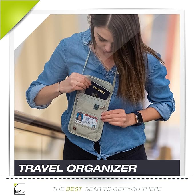 Lewis N. Clark RFID Blocking Stash Neck Wallet, Travel Pouch + Passport Holder for Women & Men, Taupe, One Size