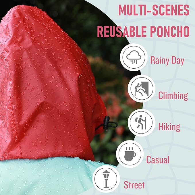 SaphiRose Rain Poncho Jacket Coat Hooded for Adults with Pockets
